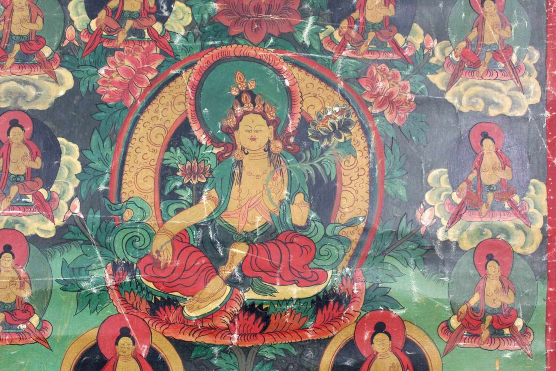 Thangka, China / Tibet alt. Darstellung einer Boddhisattva.60 cm x 44,5 cm. Gemälde.Thangka, China / - Image 3 of 7