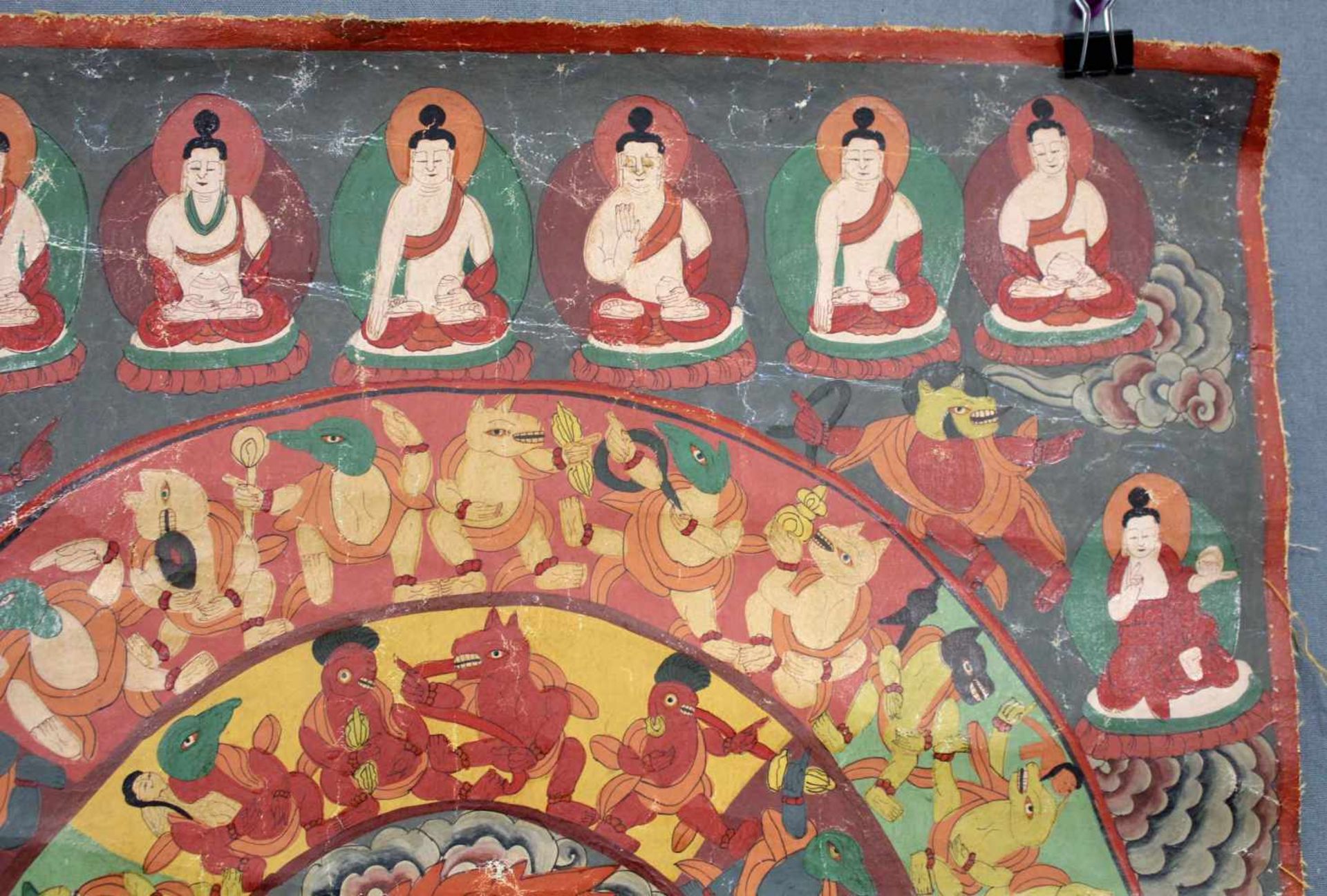 Yama / Ma - ning nag- po? Mandala / Thangka, China / Tibet alt.65 cm x 47,5 cm. Gemälde. Mittlere - Image 6 of 9