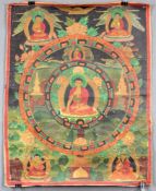 Adibuddha Akshobhya ? Thangka, China / Tibet alt.61 cm x 48,5 cm. Der transzendentale Buddha sitzt