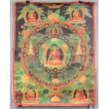 Adibuddha Akshobhya ? Thangka, China / Tibet alt.61 cm x 48,5 cm. Der transzendentale Buddha sitzt