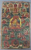 Guru ? Thangka, China / Tibet alt.72 cm x 45 cm. Gemälde. Grüngrundiger Thangka mit einer Vielzahl
