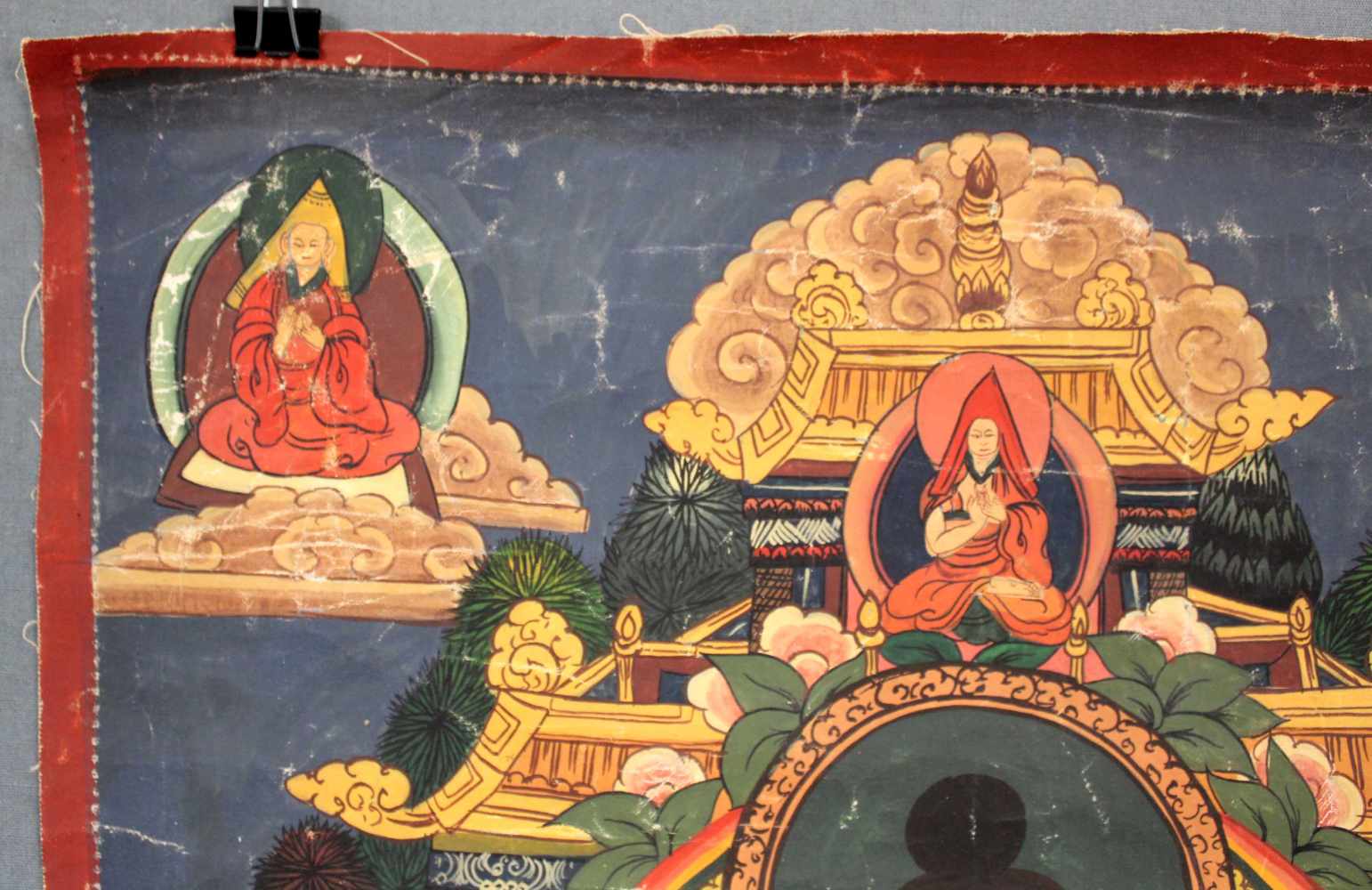 Thangka, China / Tibet alt. Buddha sitzend auf Lotusthron.62,5 cm x 43 cm. Gemälde.Thangka, - Image 8 of 10