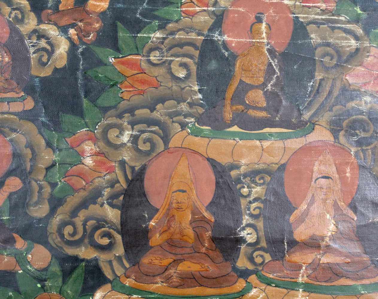 Mandala, China / Tibet alt. Die 3 Architekturkreise mit Aufrissbestandteilen.79 cm x 56 cm. Gemälde. - Image 7 of 9