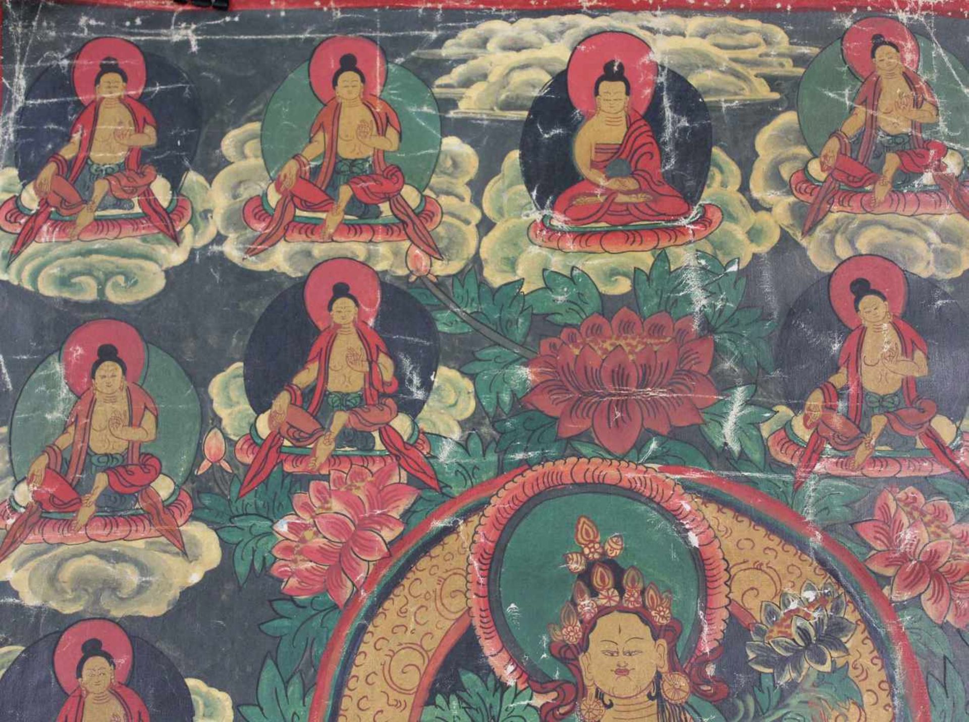 Thangka, China / Tibet alt. Darstellung einer Boddhisattva.60 cm x 44,5 cm. Gemälde.Thangka, China / - Image 4 of 7