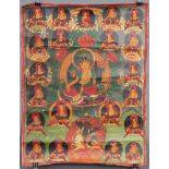 Tara auf Lotusthron sitzend mit begleitenden Schutzgottheiten. Thangka.58 cm x 44 cm. Gemälde. China