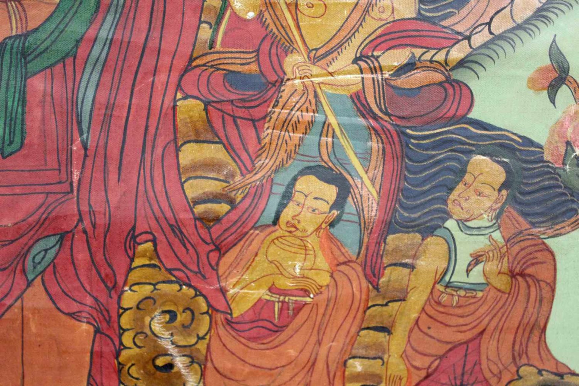 ''Das Herabsteigen aus dem Himmel'', Buddha Thangka, China / Tibet alt.69 cm x 42 cm. Gemälde. Auf - Image 7 of 9