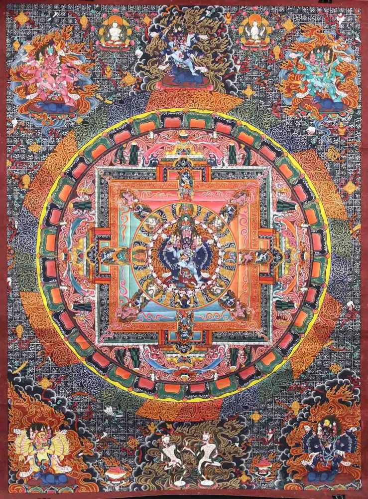 Kalachakra Mandala / Lebensrad Mandala, China / Tibet alt.76,5 cm x 57 cm. Gemälde.Kalachakra