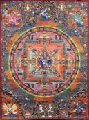 Kalachakra Mandala / Lebensrad Mandala, China / Tibet alt.76,5 cm x 57 cm. Gemälde.Kalachakra