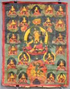 Tara ? in aktiver Pose auf dem Lotusthron. Thangka, China / Tibet alt.60 cm x 47 cm. Gemälde. Die