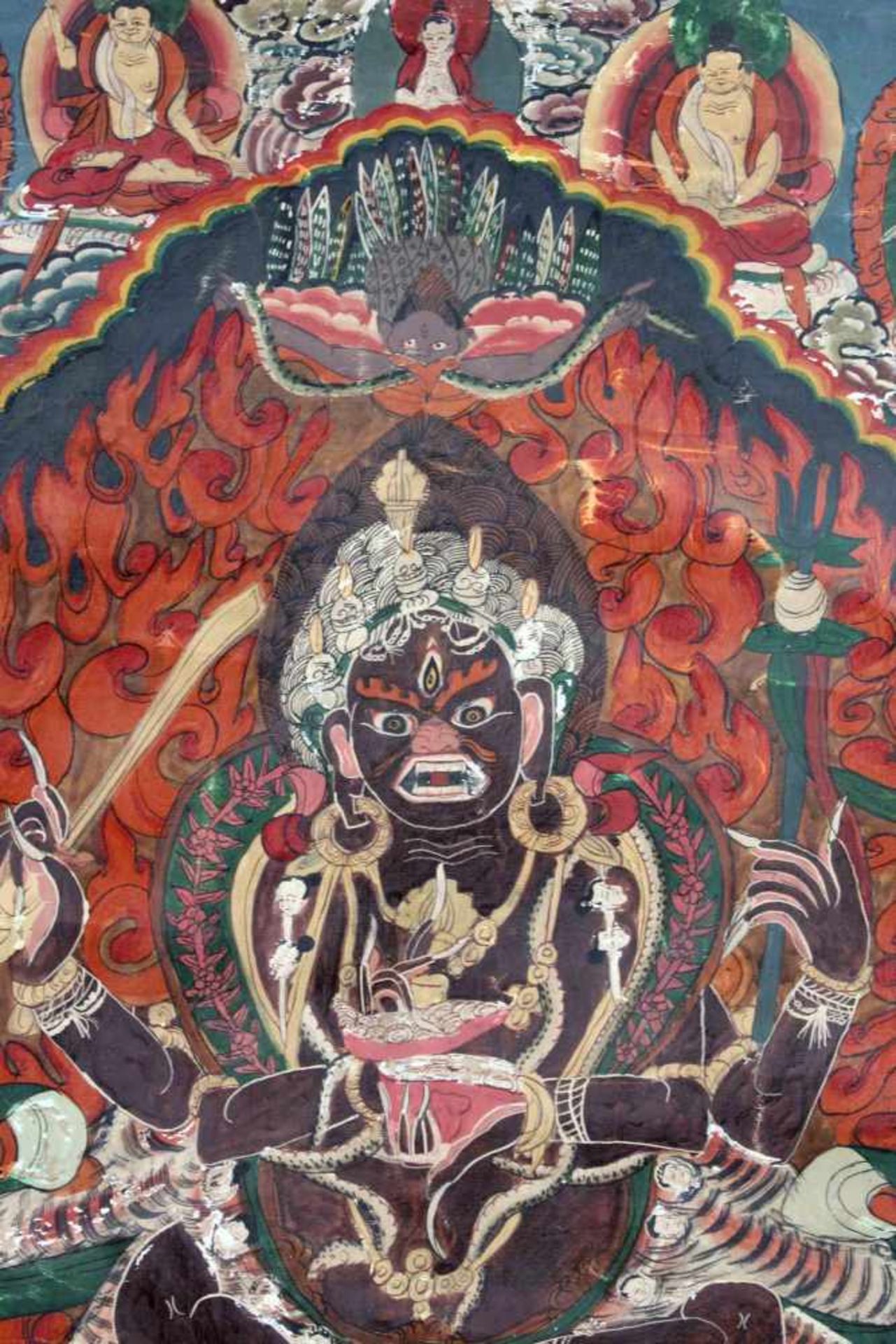 Caturbhuja - Mahakala ? Thangka, China / Tibet alt.63 cm x 44 cm. Gemälde.Caturbhuja - Mahakala ? - Bild 2 aus 9