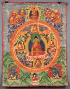 Buddha Thangka / Mandala. Tibet / China alt.65 cm x 49 cm. Gemälde. Die Architektur nur als Schema