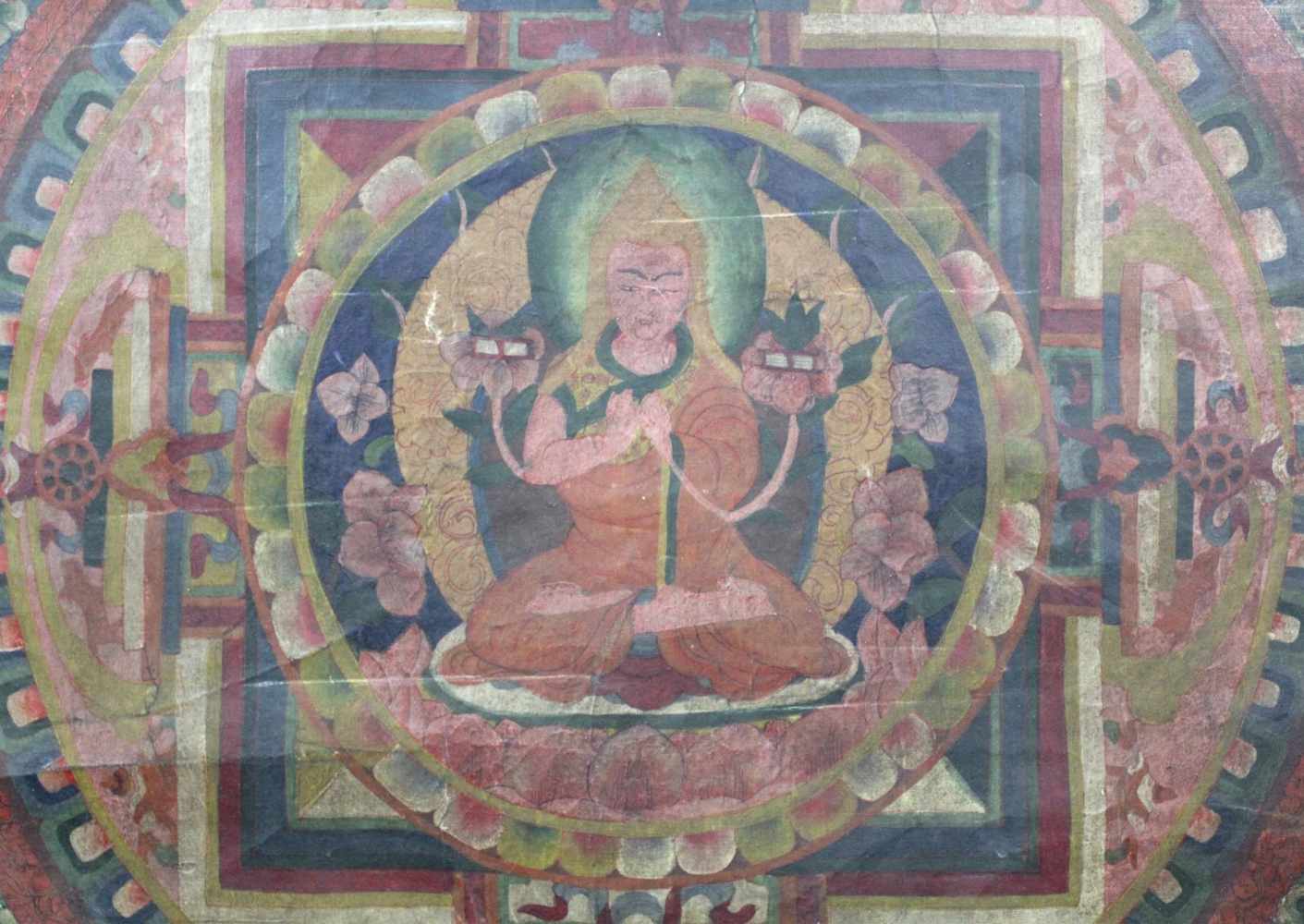 Buddha Mandala, China / Tibet alt. Der Äther in naturalistischem grün und grau.77 cm x 56 cm. - Image 9 of 12