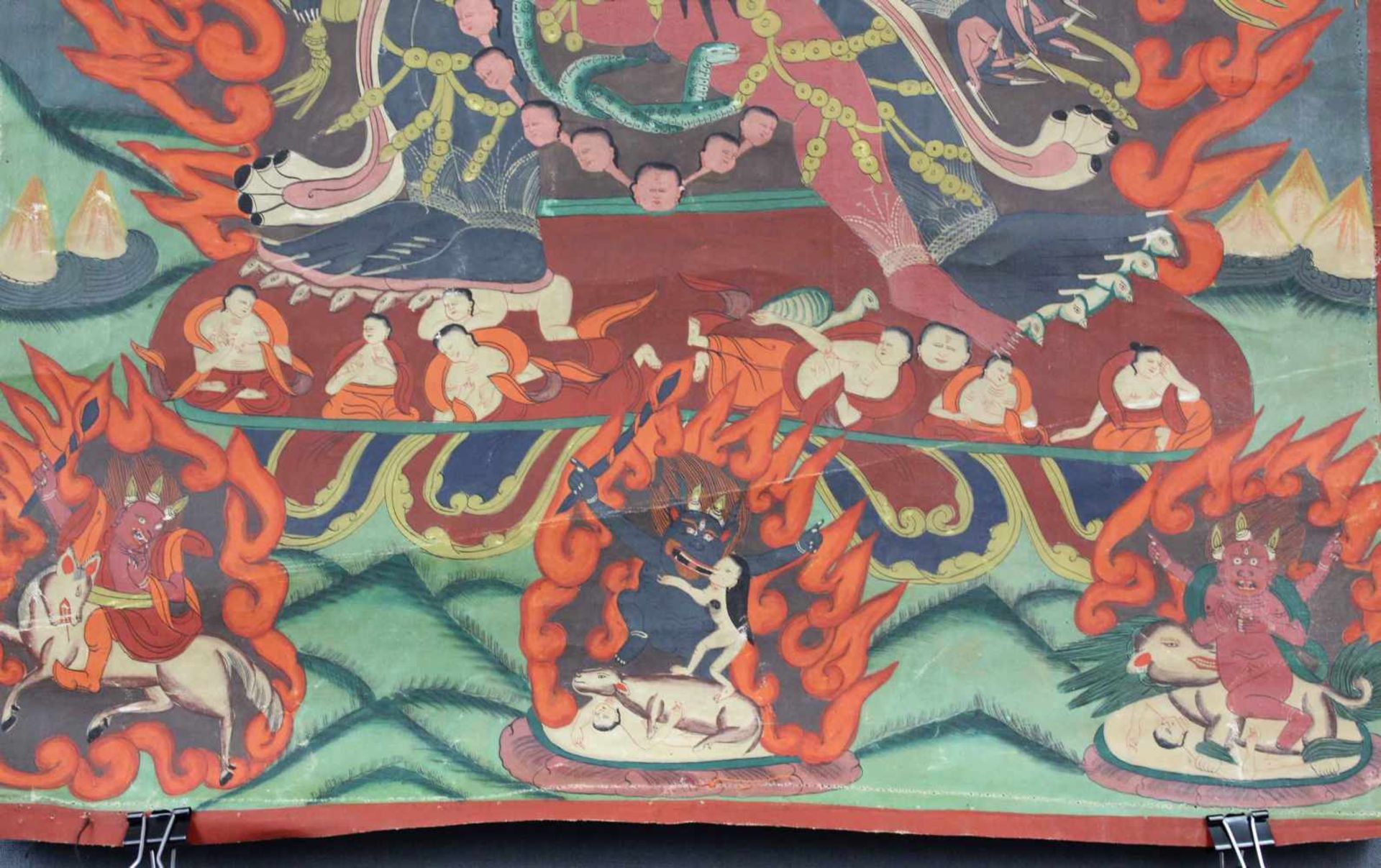 Yama Thangka, wohl Darstellung des Che-mchog yon- tan - gyi lha.66 cm x 45 cm. Gemälde. Thangka, - Bild 2 aus 7
