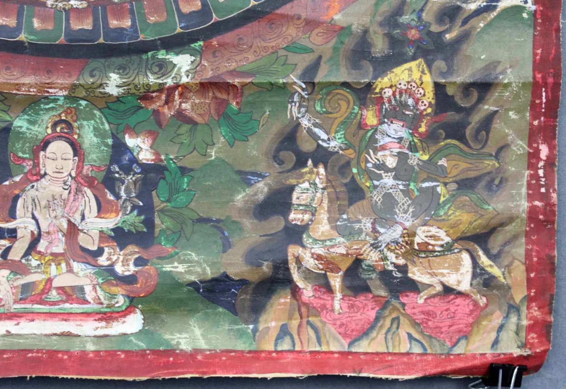 Meditation / Buddha Mandala, China / Tibet alt.64,5 cm x 44,5 cm. Gemälde.Grüner Äther mit - Image 3 of 9