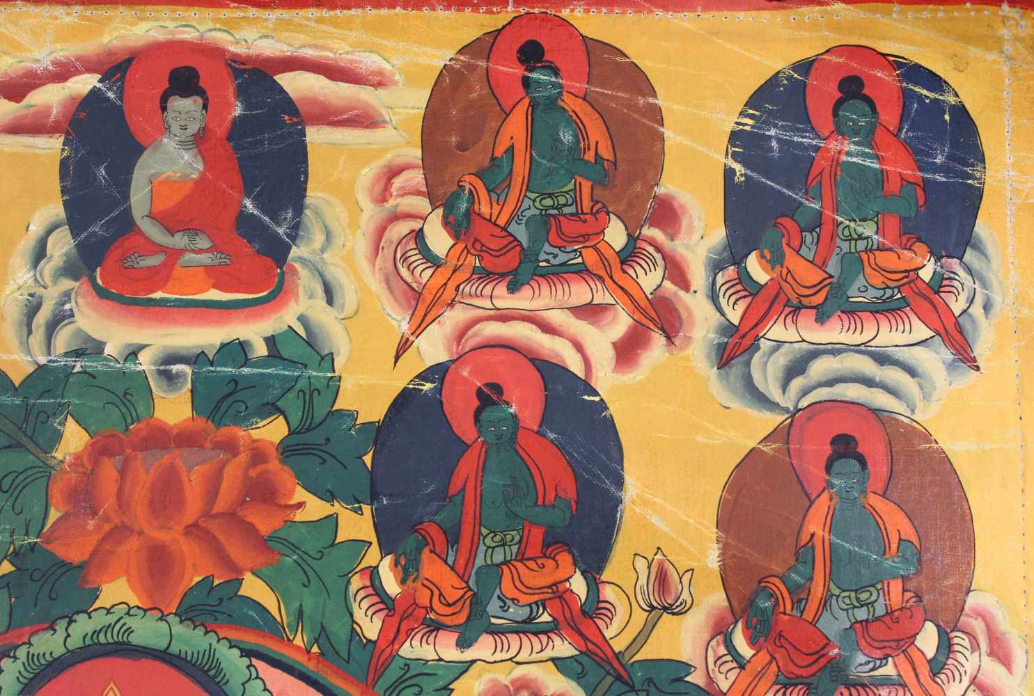 Amoghasiddhi ? Thangka, China / Tibet alt.58 cm x 44 cm. Gemälde.Amoghasiddhi ? Thangka, China / - Image 3 of 7