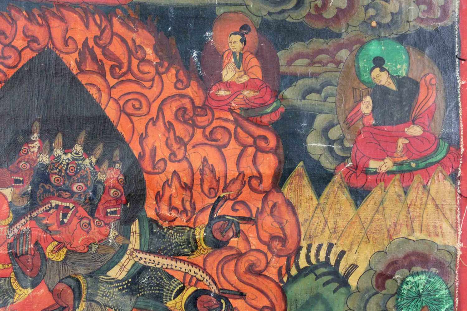 Mahakala Thangka, China / Tibet alt. Wohl Yama ?63 cm x 46 cm. Gemälde.Mahakala Thangka, China / - Image 4 of 8