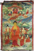 Buddha Thangka, '' Herabsteigen aus dem Himmel'', China / Tibet alt.68 cm x 43 cm. Gemälde.