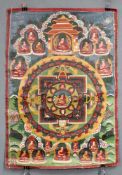 Vairocana Buddha ? Mandala, China / Tibet alt.66 cm x 46 cm. Gemälde. Auf dem Lotusthron sitzend.