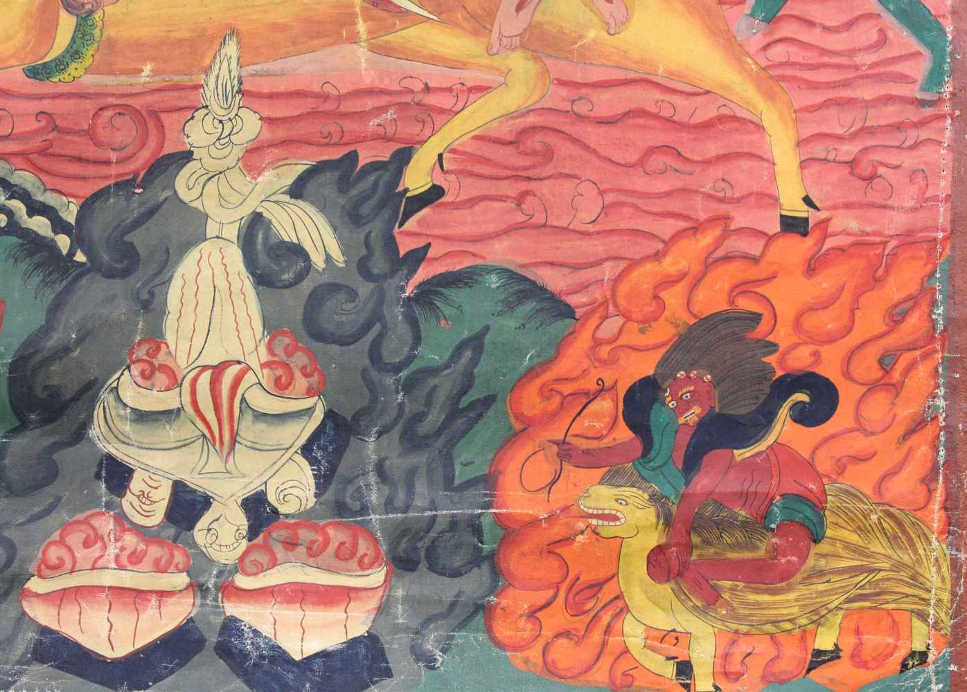 Palden Lhamo Thangka, China / Tibet alt.64 cm x 45,5 cm. Gemälde.Palden Lhamo Thangka, China / Tibet - Image 3 of 9