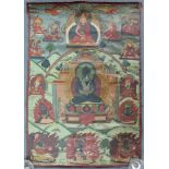 Darstellung des Maitreya Buddha ? Mit grüner Tara Thangka, China / Tibet alt.65,5 x 44,5 cm.