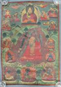 Thangka, China / Tibet alt. Mittig wohl Lama mit Kelch.67 cm x 46 cm. Gemälde.Thangka, China / Tibet