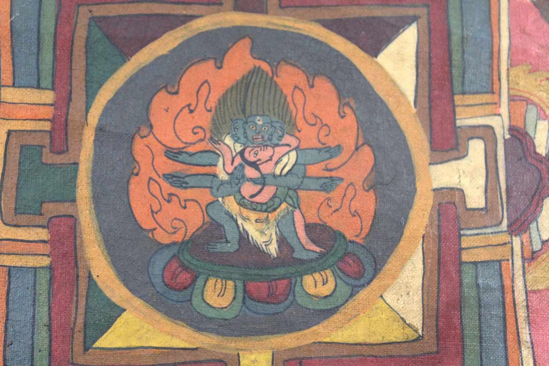 Mahakala Mandala, China / Tibet alt.47 cm x 39 cm. Gemälde. Im Zentrum des Lotuskreises ein - Image 5 of 6