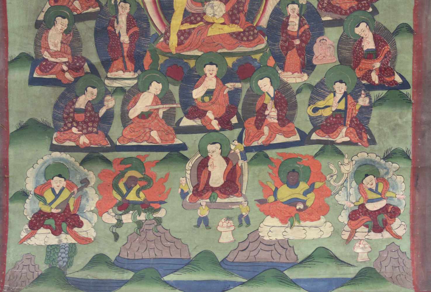 Shakyamuni Buddha, Thangka, China / Tibet alt.50,5 cm x 37,5 cm. Gemälde. Umringt von seinen - Image 3 of 6