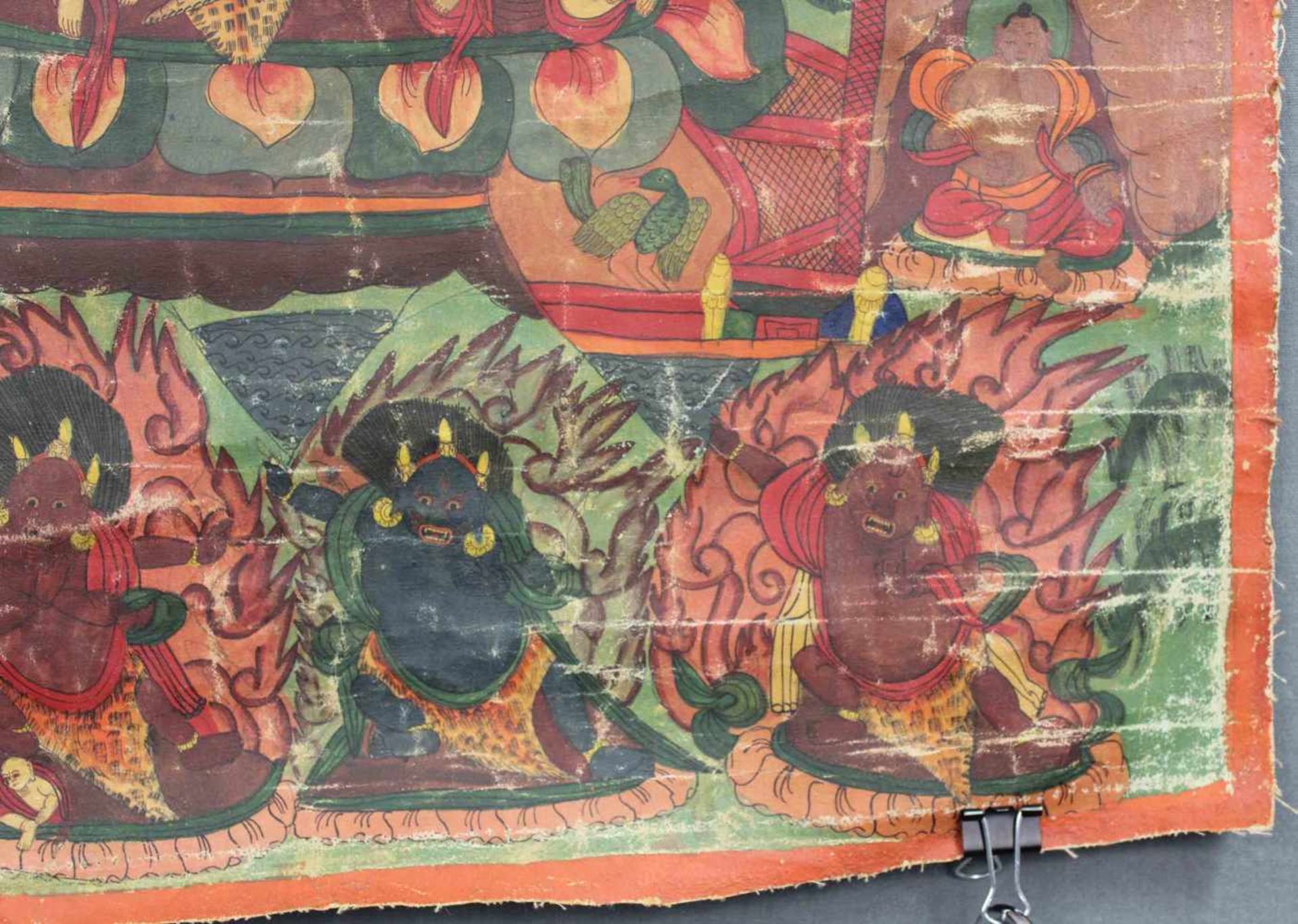 Thangka, China / Tibet alt. Wohl 6- armiger Mahakala.61,5 cm x 47 cm. Gemälde. Der Mahakala - Image 3 of 9