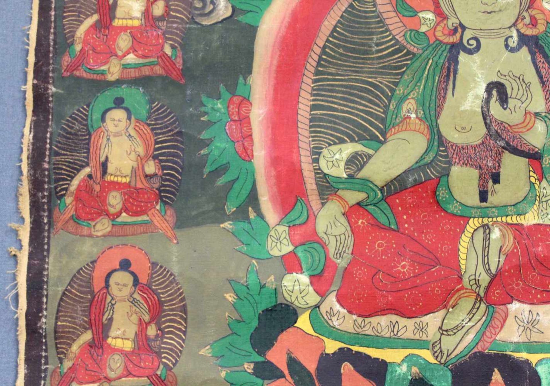 Thangka, Darstellung der Gattin von Amoghasiddhi Grüne Tara, China / Tibet alt.62 cm x 47 cm. - Bild 5 aus 9