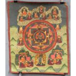 Mahakala Mandala, China / Tibet alt.47 cm x 39 cm. Gemälde. Im Zentrum des Lotuskreises ein