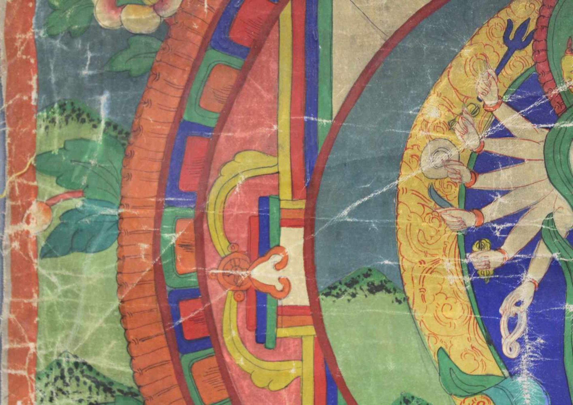Bodhisattva Mandala, China / Tibet alt.48 cm x 45,5 cm. Gemälde. 12 - armige Figur vor goldenen - Bild 5 aus 9