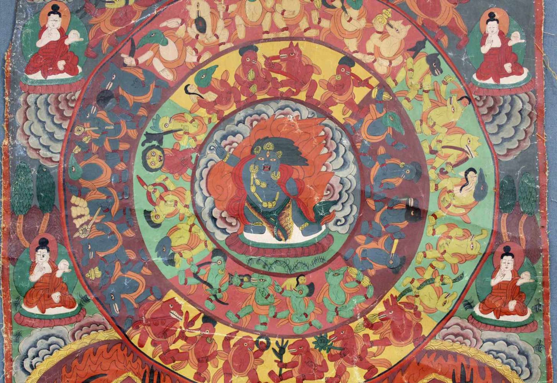 Yama / Ma - ning nag- po? Mandala / Thangka, China / Tibet alt.65 cm x 47,5 cm. Gemälde. Mittlere - Image 4 of 9