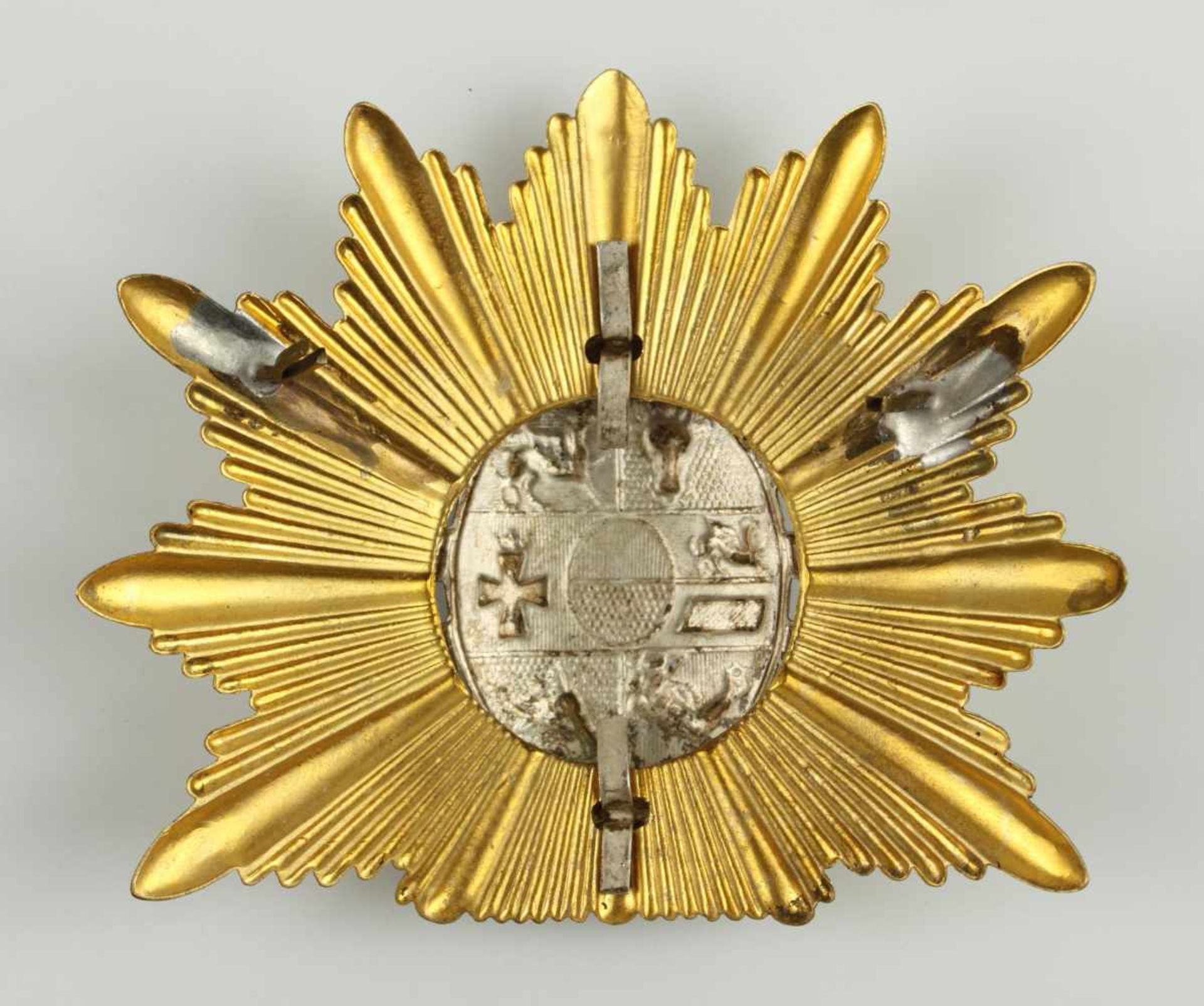 Mecklenburg- Schwerin, Emblem für Offizierstschakos, Stern vergoldet und versilbert, an Splinten II - Bild 2 aus 2