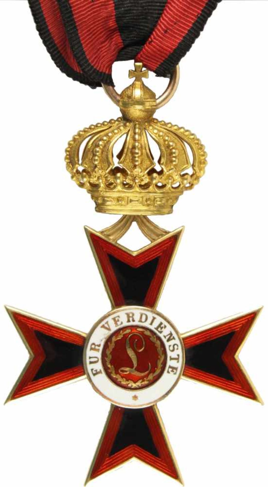 Ludewigsorden, Ritterkreuz 1. Klasse, verliehen 1831-1912. Kreuz Gold emailliert, das rote Emaille
