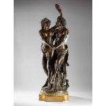 Große Bronze "Baccanal mit Satyr und Nymphe",Bronze braun patiniert, signiert "clodion", Höhe