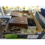 A fruit box full of costume jewellery including a good display of diamante, lots of brooches, etc.