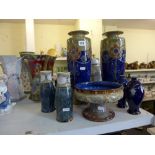 A large pair of Royal Doulton stoneware vases by Christine Abbot, a Royal Doulton stoneware tazza by