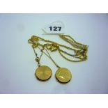 Three 9 ct gold lockets and chains, estimated weight 14.1 gm ONLINE BIDDING IS ONLY THROUGH