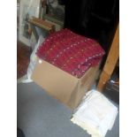 A box of assorted table linen, Indian curtains, throws, textiles, etc. [upstairs floor opposite book