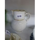 A good first period Worcester cabbage-leaf jug, gilt with a script L, 6.5 in [J] ONLINE BIDDING IS