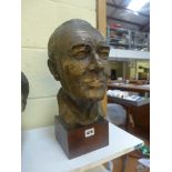 A bronze life-size portrait head of a man by Elizabeth J Lindsay, wooden base [A] ONLINE BIDDING