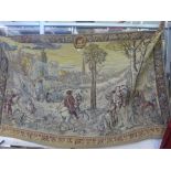 A Belgian-made tapestry, 87 in x 51 in depicting a classical hunting scene ONLINE BIDDING IS ONLY