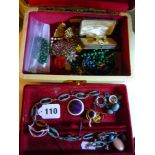 A selection of costume jewels and malachite beads and oddments ONLINE BIDDING IS ONLY THROUGH