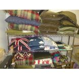 A large quantity of large and good quality scatter cushions including Eleanor Pritchard, tartan,