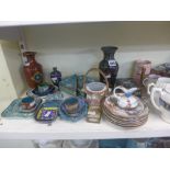 A quantity of cloisonné items including vases, trinket dishes, matchbox covers, napkin rings, box