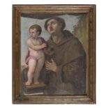 NORTH ITALIAN PAINTER, 17TH CENTURY. Saint Antony from Padua with Child. Oil on canvas, cm. 68 x 54.