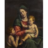 ACADEMIC PAINTER, 20TH CENTURY Virgin and Child and San Giovannino oil on copper cm. 75 x 59