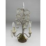 SMALL CANDELABRUM IN GLASS AND PEARLS, 20TH CENTURY shaped as small tree with three branches.. h.