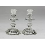 PAIR OF CHANDELIERS IN GRINDED GLASS, BACCARAT 20TH CENTURY with stem and base polygonal. Brand '