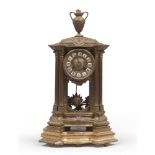 BRONZE TABLE CLOCK, LATE 19TH CENTURY with case temple shaped and chiseled to figures of vestal